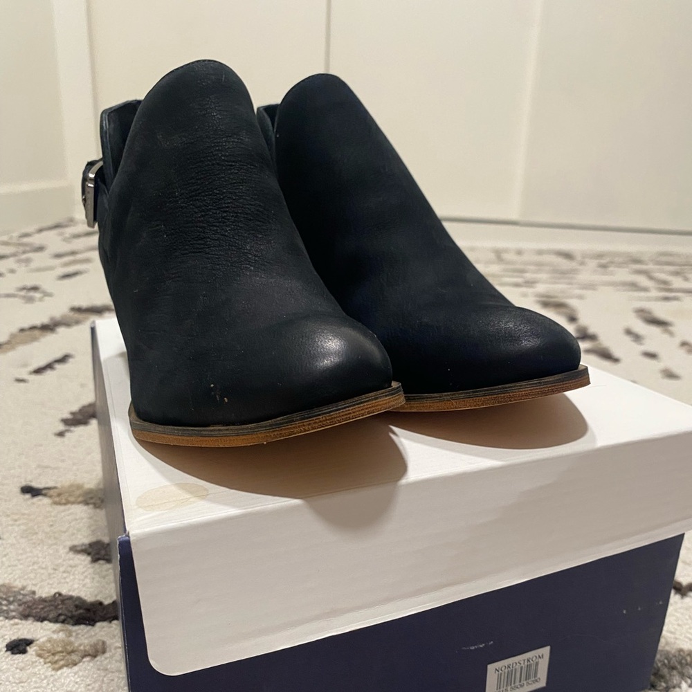 Caslon Black Leather Ankle Booties with Buckles